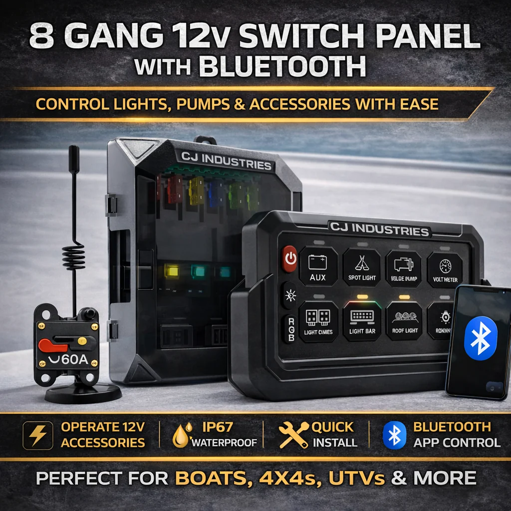 CJ Industries 8 Gang 4x4 Switch Control Circuit Panel 12v/24v (with Bluetooth) - Image 3