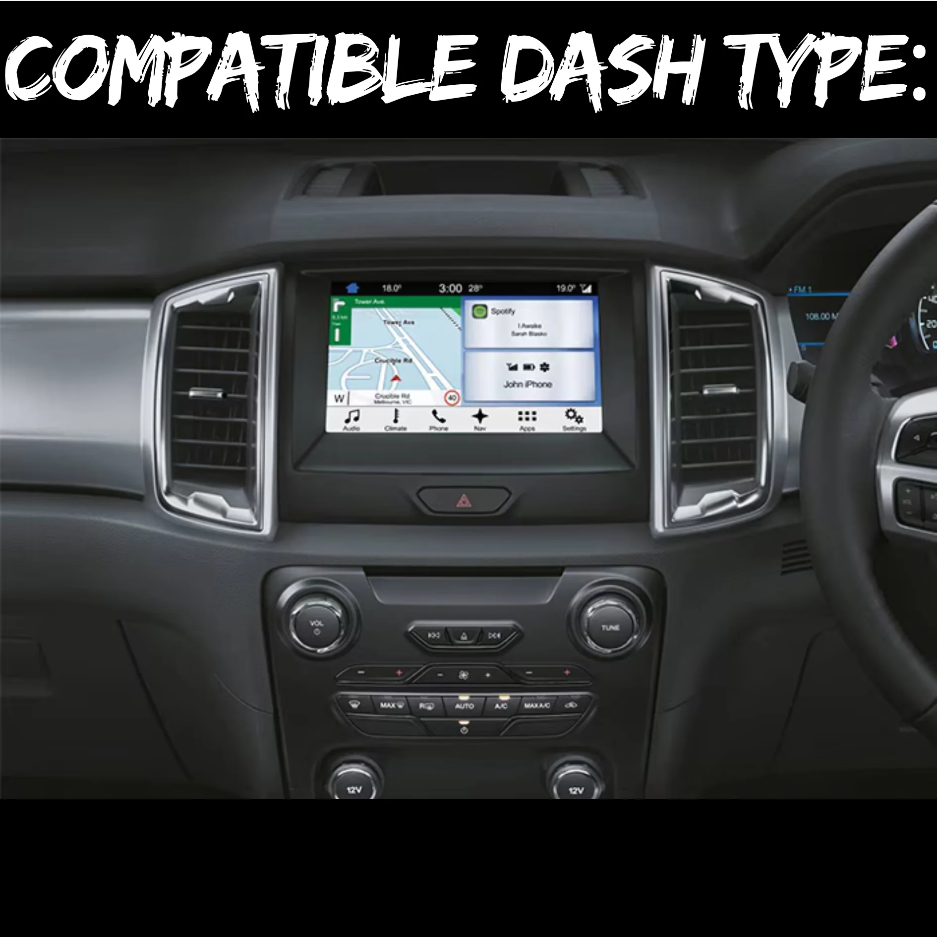 Ford Ranger / Everest BLACK (2015-2020) Plug & Play Head Unit Upgrade Kit: Car Radio with Wireless & Wired Apple CarPlay & Android Auto - Image 3